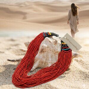 Soft surroundings 60 strand red seed beads necklace